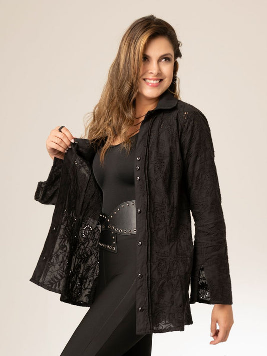 Camisa Boho Brotes Negra